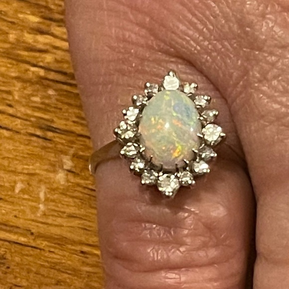 14K Gold .38CTTW Diamond & Opal Halo Ring - Picture 2 of 3